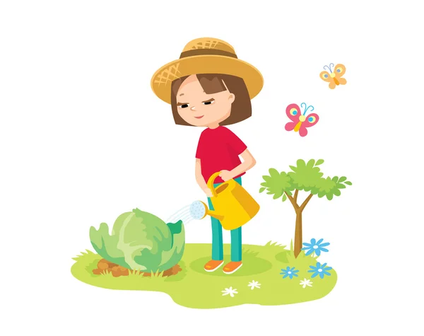 Meisje in tuin illustratie — Stockvector