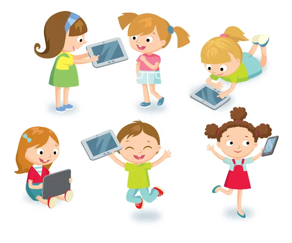 Kinderen met gadgets illustratie — Stockvector