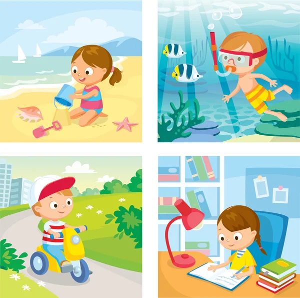 Children playing on summer — Stock Vector