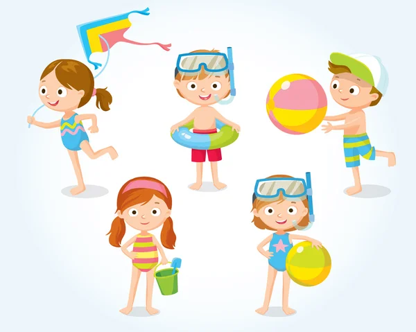 Children playing at beach — Stock Vector