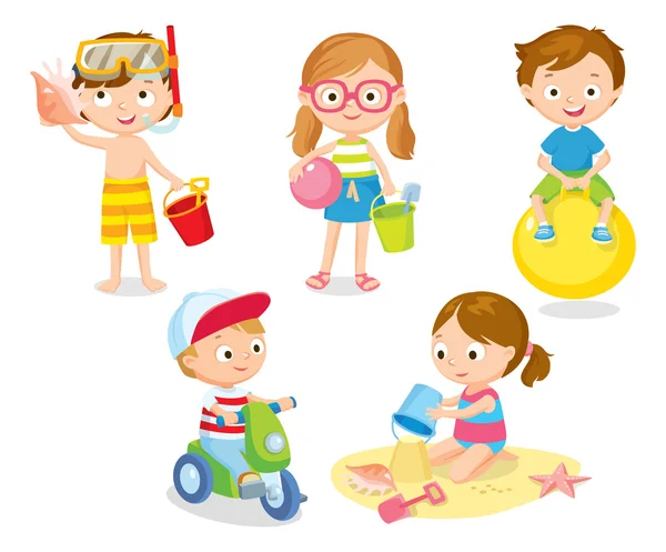 Lindos niños en estilo simple — Vector de stock