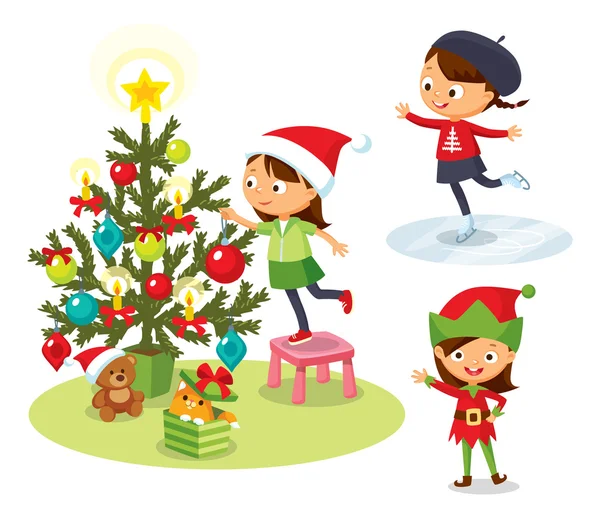 Schattige kinderen Kerstmis feestdagen — Stockvector