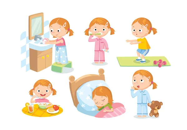 Routines quotidiennes pour les enfants — Image vectorielle