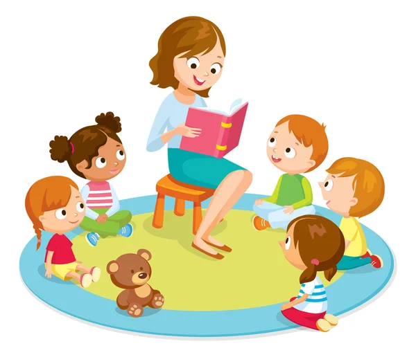 Teacher reading for kids — Stock Vector