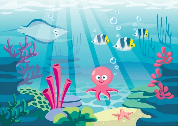 Víz alatti élet háttér, hal — Stock Vector