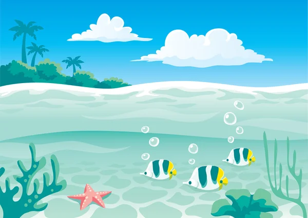 Fondo de vida submarina con peces — Vector de stock