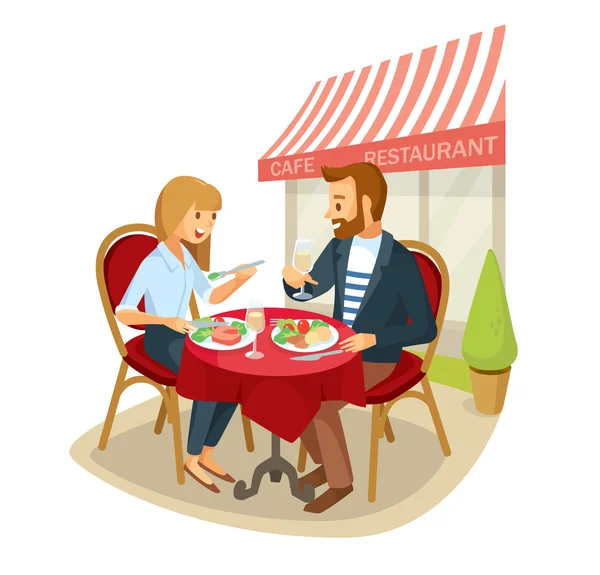 Couple having dinner in street cafe — Stock Vector