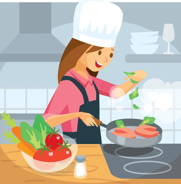 Woman chef cooking — Stock Vector