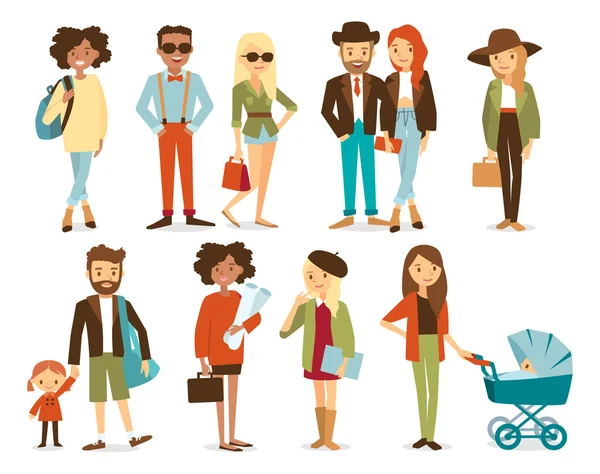 Personas con familia y niños — Vector de stock