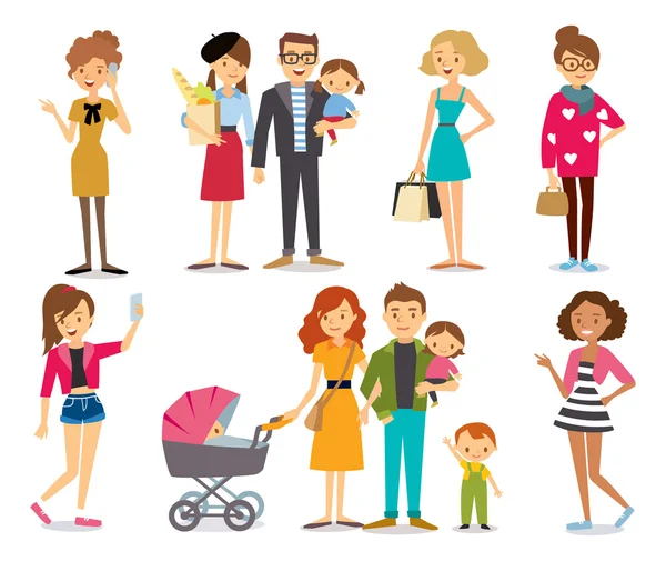 People and couples with babe kids — Stock Vector