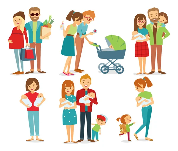 Familie met kinderen illustratie — Stockvector