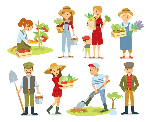 Village people with organic food, — Stock Vector