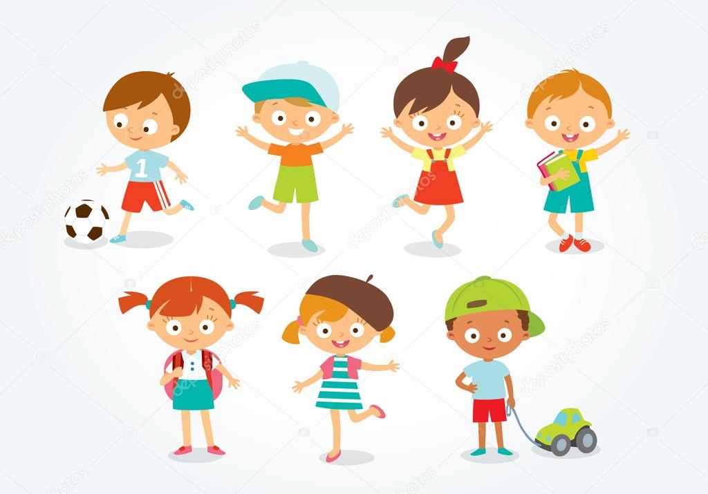 Kids playing various sports vector illustration. Happy cute kids