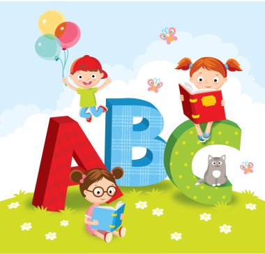kids with books illustration clipart