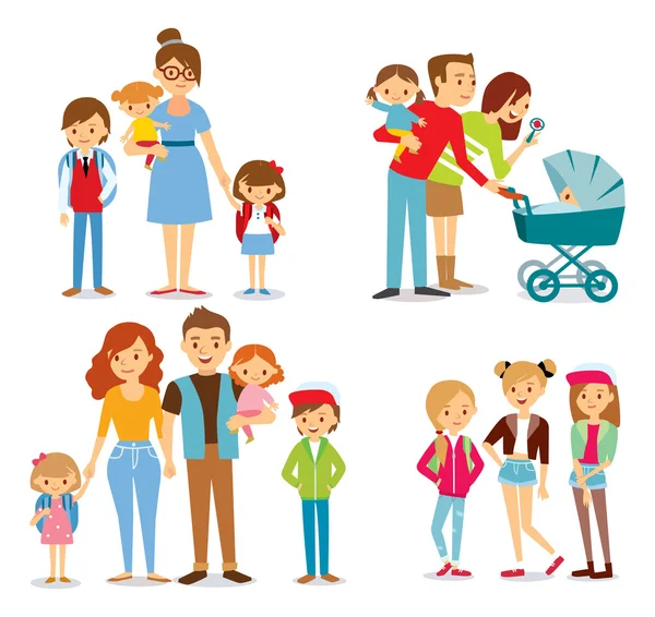 Ilustración de familia y niños — Vector de stock