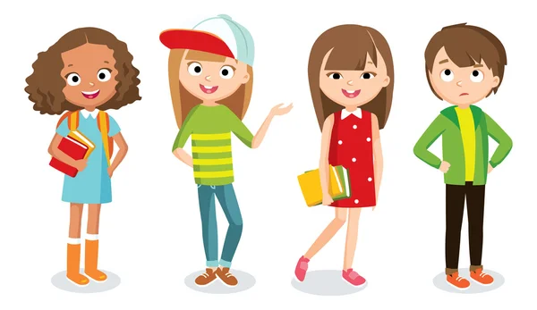 Adolescente niñas y niños conjunto — Vector de stock