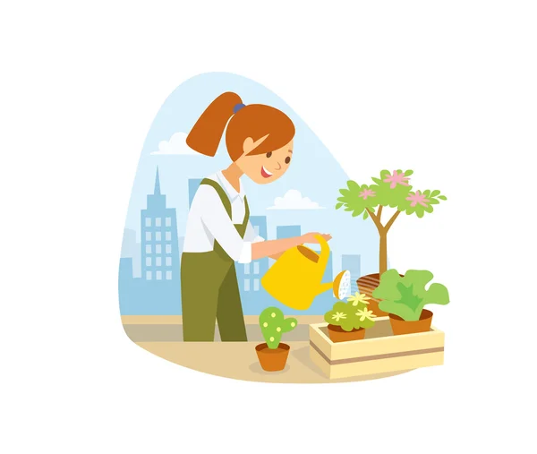 Frau pflanzt gesundes Bio-Gemüse — Stockvektor