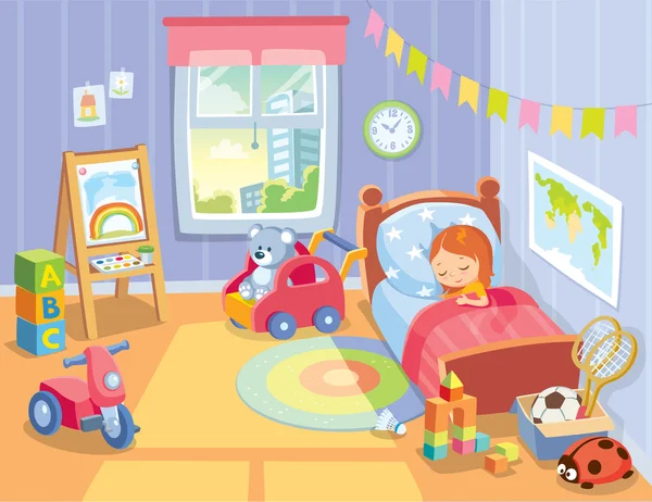 Cozy children's bedroom interior — Stock Vector