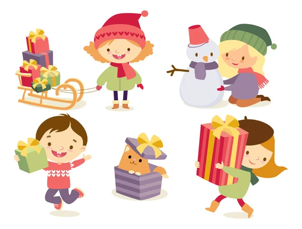 Bonito crianças Natal hollidays — Vetor de Stock