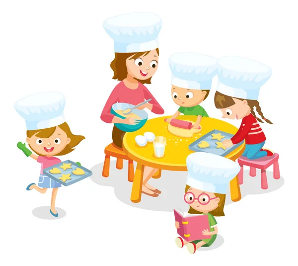 Милые дети готовят кулинарные блюда — стоковый вектор