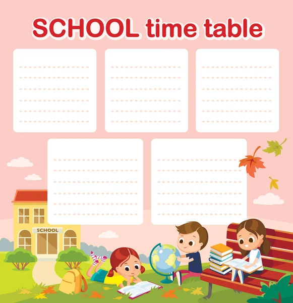 School Time Table Template Pupils School Outdoor Break Children Having — Stock Vector