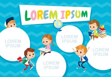 Okul zaman çizelgesinde erkek ve bayan sınıf arkadaşları arka plandaki karakterler görülüyor. Çocuklar kızlar oynaşıyor, keyifli bir ruh hali içinde eğleniyorlar, oyun oynuyorlar, ders çalışıyorlar. Çocukluk, arkadaşlar.