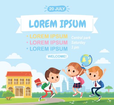 Okul günü, yıl sonu. Öğrenciler, birinci sınıf, üçüncü sınıf, açık hava tatilinde. Çocuklar oynaşıyor, eğleniyor, eğleniyor, etrafta takılıyor, heyecanlanıyor, zıplıyor, kaçıyor.