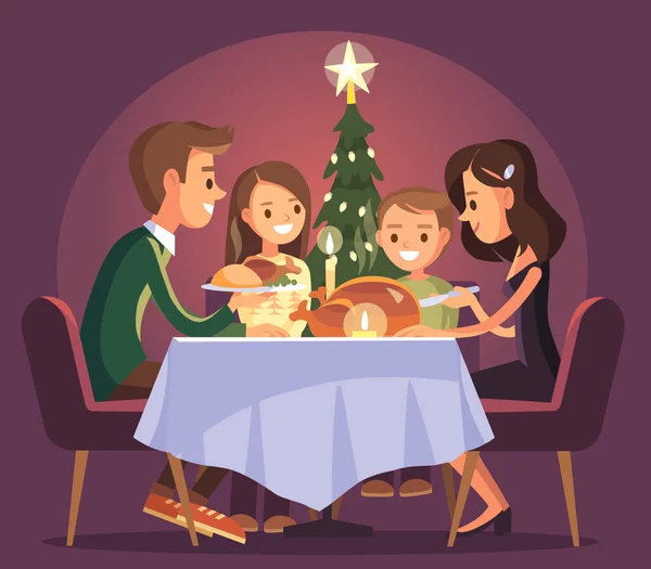 Christmas Thanksgiving Family Evening Dinner Celebration Family Eating Together Has — Stock Vector