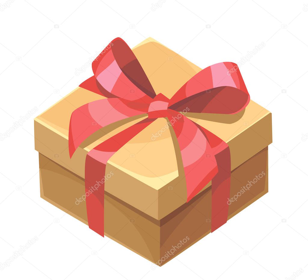 Vector gift box ,carton wrapped with red ribbon bow isolated on white. presents for Birthday, Christmas, Valentine's Day, holidays.