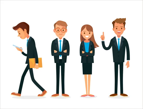 Vector Set Four Businessman Office Workers Young Business People Standing — Διανυσματικό Αρχείο