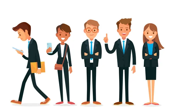 Ensemble Vectoriel Cinq Hommes Affaires Employés Bureau Jeunes Hommes Affaires — Image vectorielle