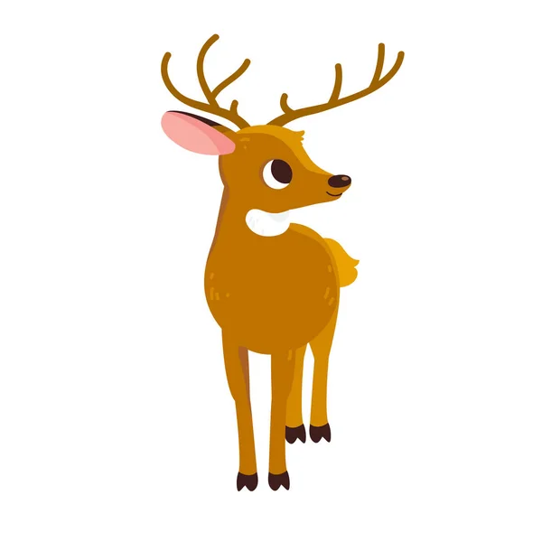 Deer Cartoon Stil Illustration Design Portrait Niedliches Tier Mit Hörnern — Stockvektor