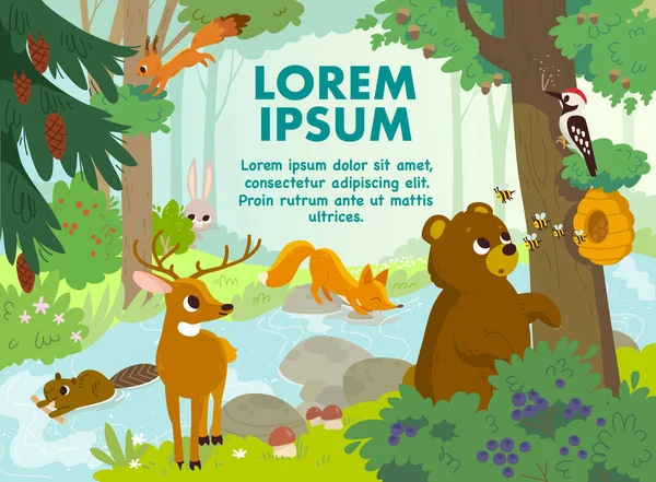 Cartoon Vector Animals Live Forest Forest Fauna Forest Inhabitants Bear — Stock Vector