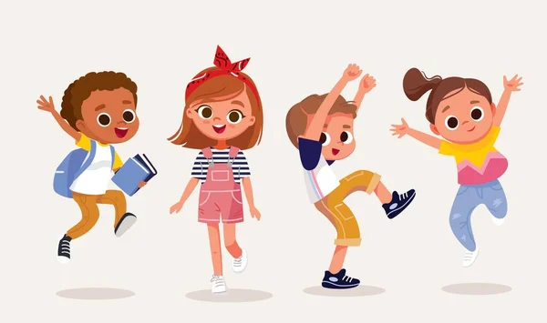 Set Grup Dari Anak Yang Bahagia Anak Anak Dalam Pose - Stok Vektor