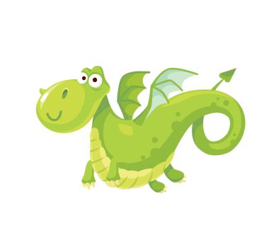 Küçük sevimli, çocuksu, uçan ejder dinozor peri masalı karakteri..