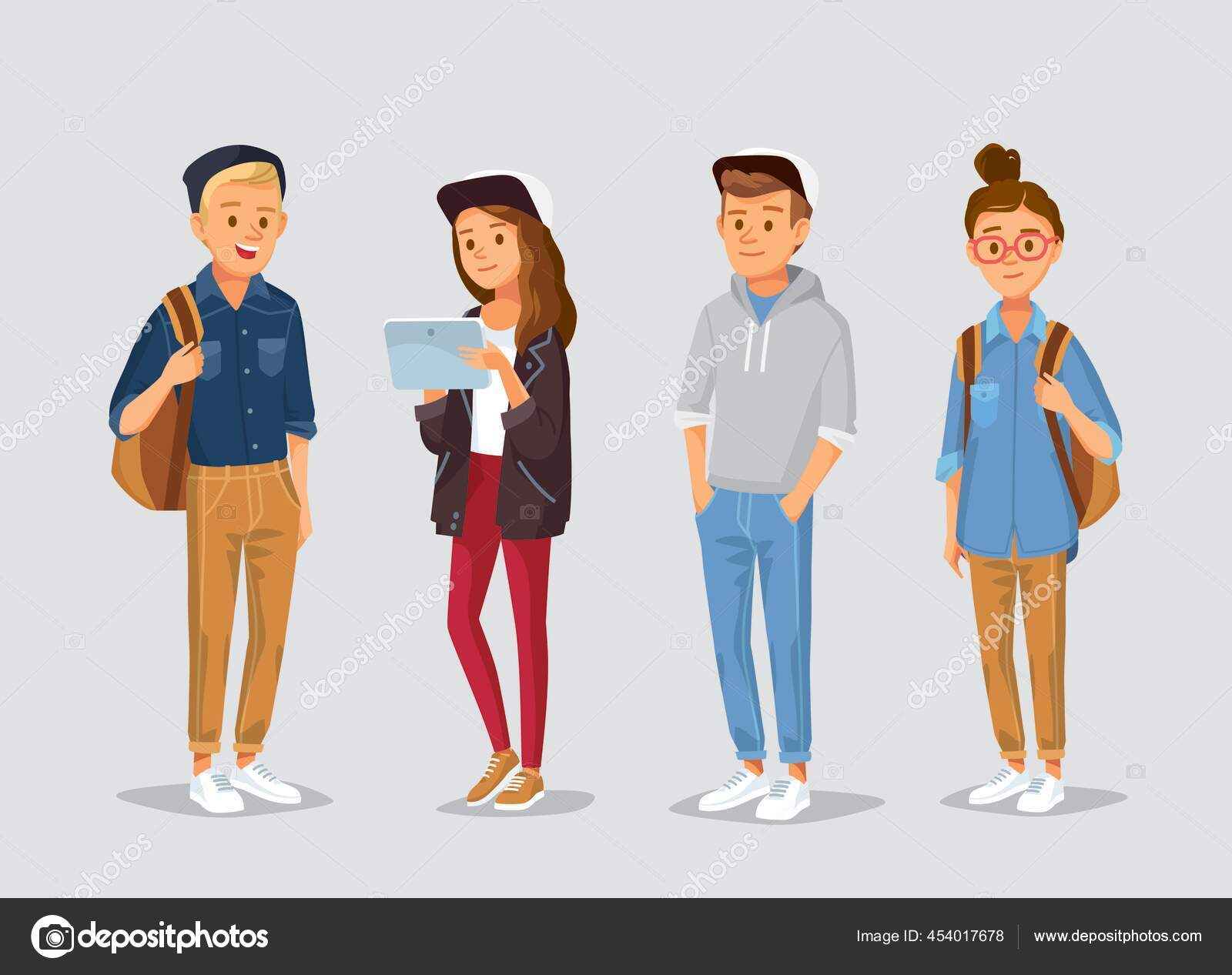 Image vectorielle Ensemble Jeunes Gens Modernes Mode Camarades Classe  Étudiants Universitaires Debout par ©olga1818 - 454017678, image size:1600x1267
