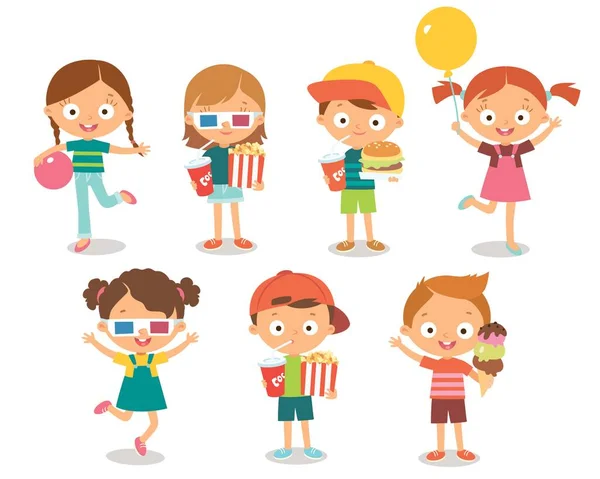 Vector Set Group Small Little Children Kids Friends Mates Standing — Stock Vector