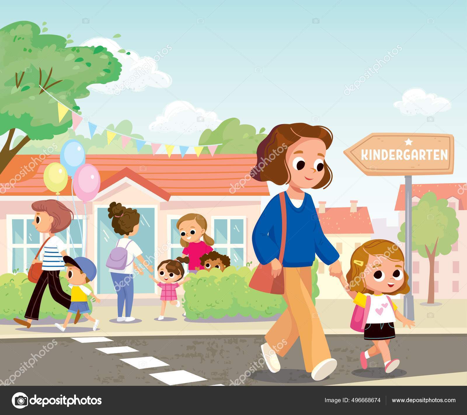 School children cross road on pedestrian crossing Vector Image