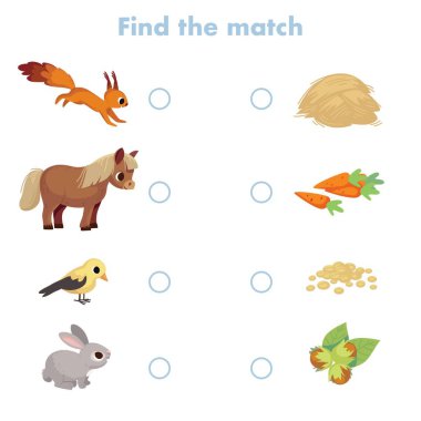 Eşleştirme oyunu, çocuklar için eğitim oyunu. Çocuklar için bulmaca. Anaokulu öğrencileri için çalışma listesi. Benzer sağ nesneyi elementlerle eşleştir.