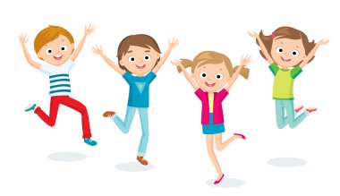teenagers boys and girls happy jumping clipart