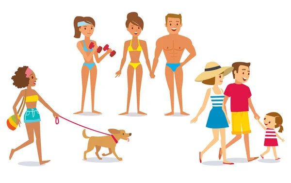 Gente relajándose en la playa — Vector de stock