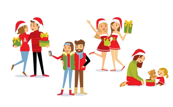 Gente y temporada de Navidad — Archivo Imágenes Vectoriales