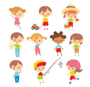 cute kids at the simple style clipart