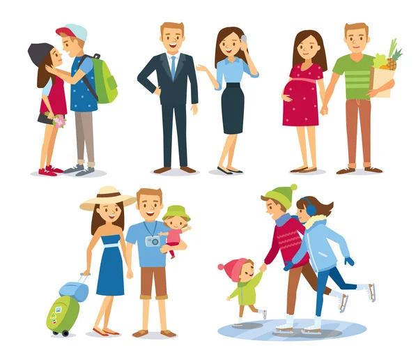 Business people, couples, family with kids — Stock Vector