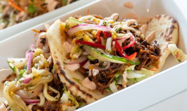 Two Homemade Shredded Pork Flatbread Tacos