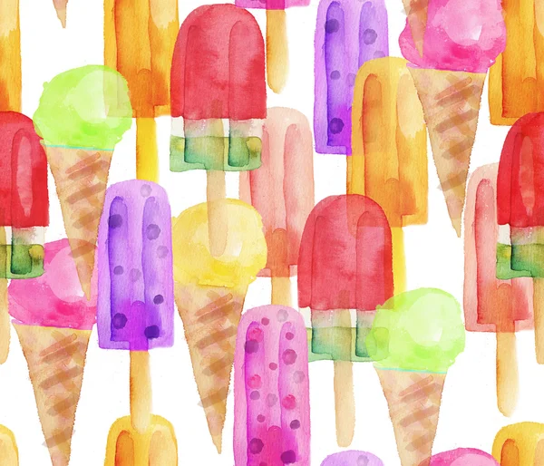 Watercolor ice cream pattern — Stock Photo, Image