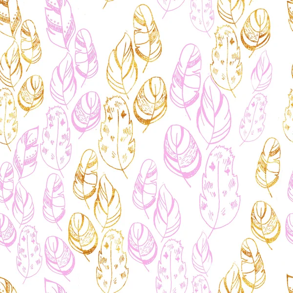 Muster aus Gold und rosa Federn — Stockfoto