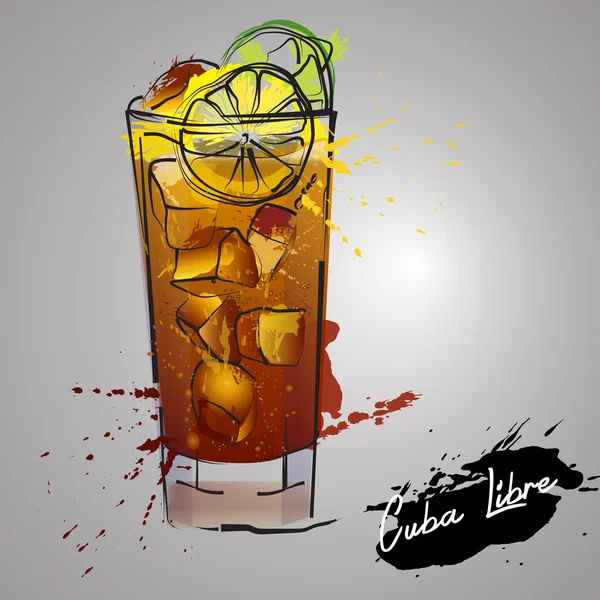 Cuba libre cocktail mit color splash — Stockvektor