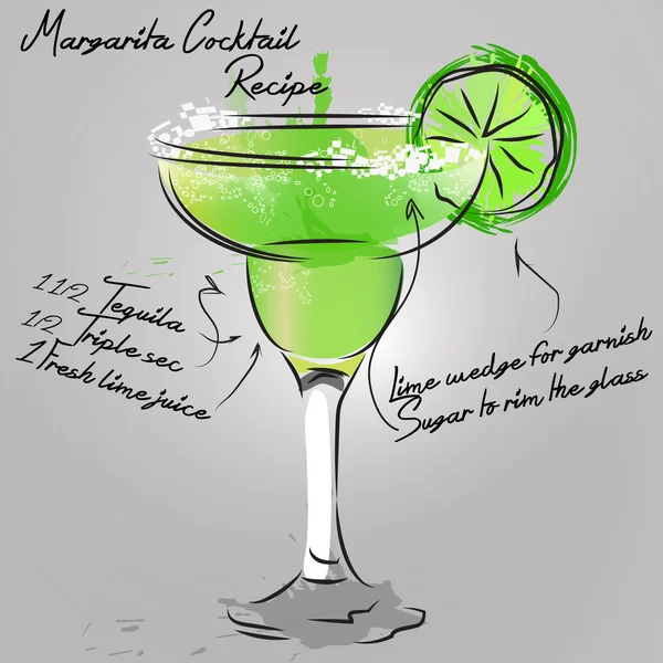 Ilustração com coquetel Margarita desenhado à mão — Vetor de Stock