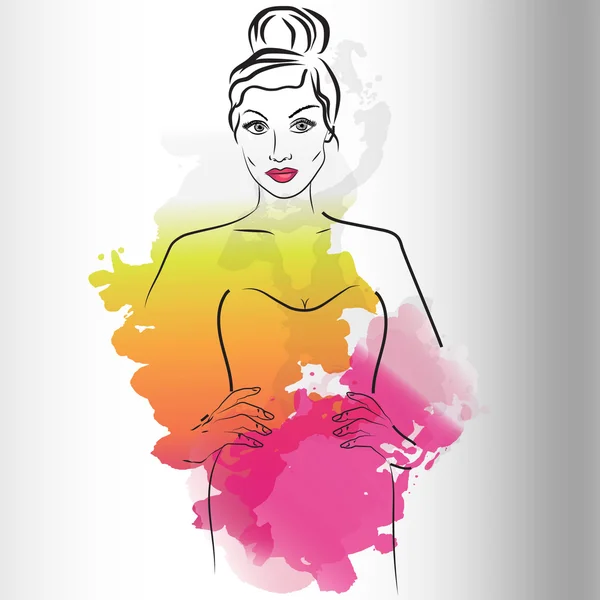 Watercolor woman portrait. — Stock Vector